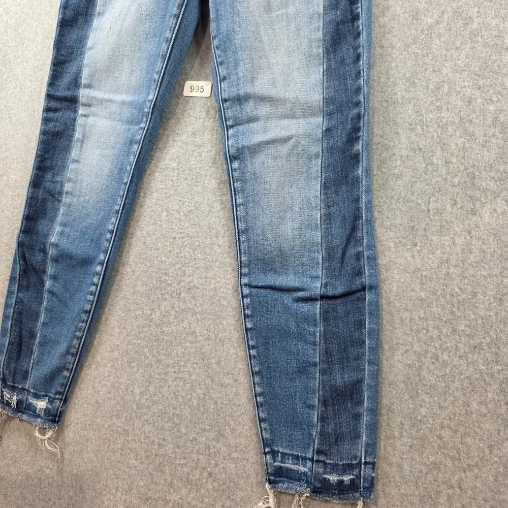 KanCan Two Tone High Rise Skinny Jeans Blue Raw Hem KC9190M Size 5 26‎